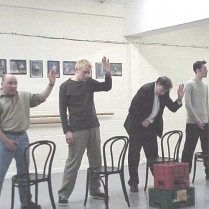 Toilets scene in rehearsal